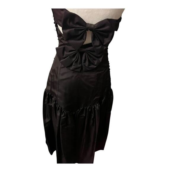 Vintage Gunne Sax Prom Dress Black Strapless Sequin Size 4 Bow High Low Gown - Picture 4 of 12